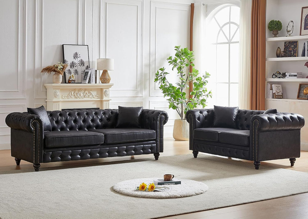 2 Piece Living Room Sofa Set,High-Tech Fabric Button Tufted Couch and Lovesea...