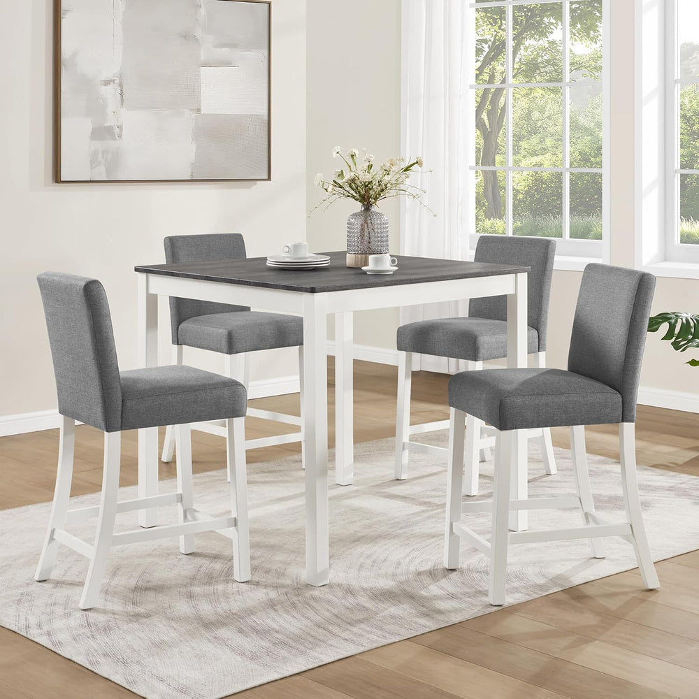 RuiSiSi 5-Piece Counter Height Dining Table Set, Square Dining Table White wi...