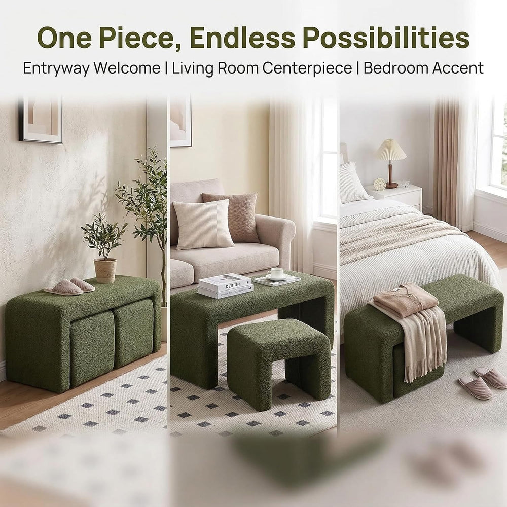 LukeAlon 3-Piece Nesting Ottoman Bench Set, 40.5" Wide Upholstered End o...