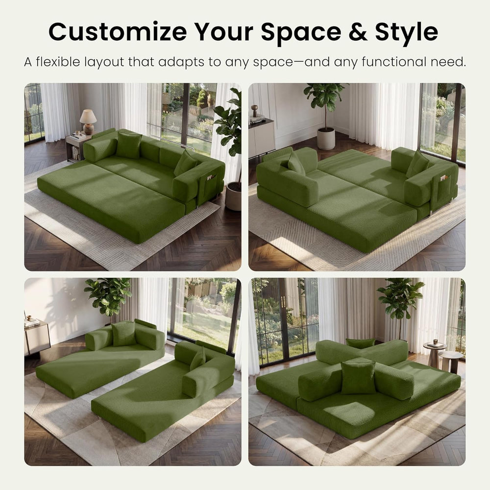 78.8" Convertible Sofa Bed,Corduroy Futon Couch with Storage Pocket,Fold...