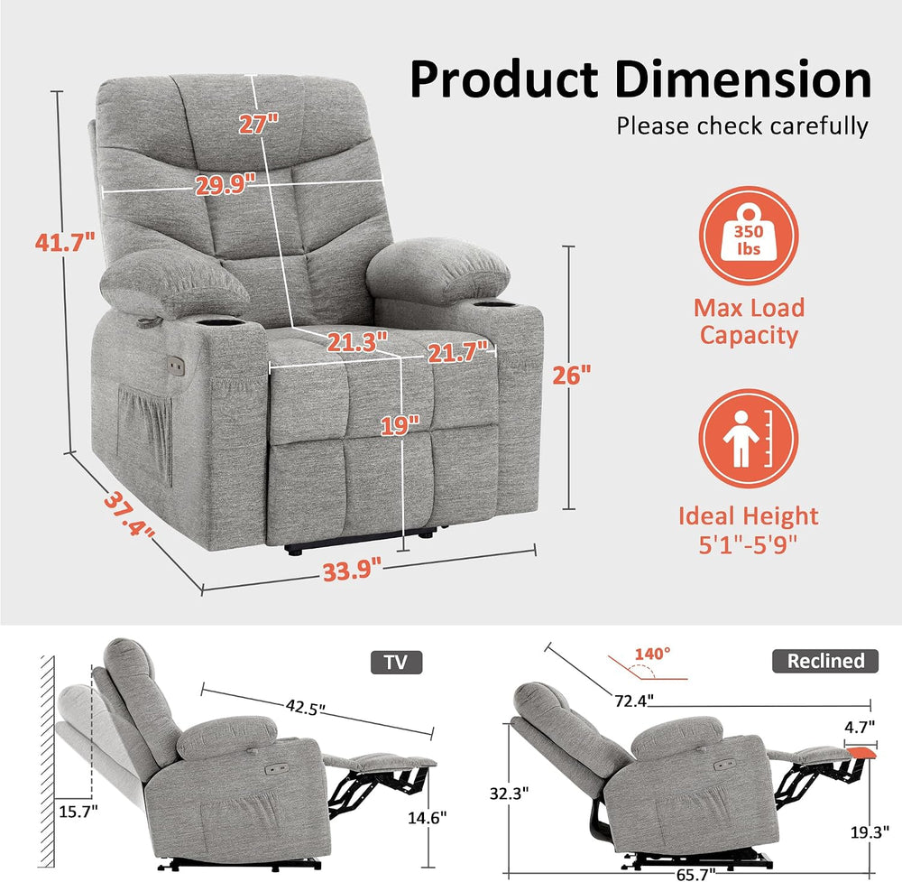 MCombo Power Lift Recliner for Elderly, Fabric 7287 (Light Grey, Medium)