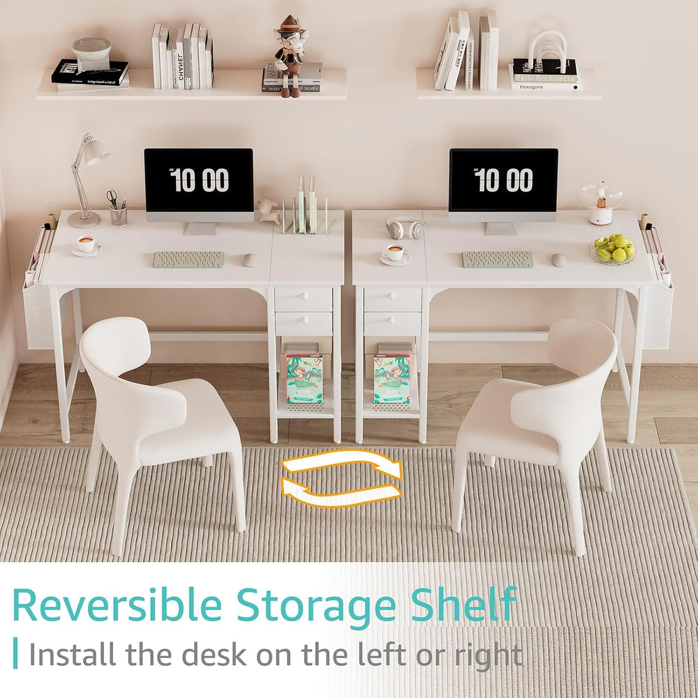 Lufeiya White Small Desk with Drawers - 40 Inch Computer Desk for Small Space...