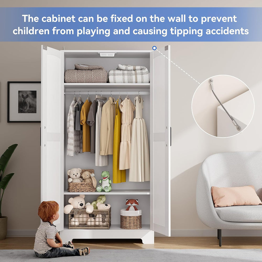 Wooden Armoire Wardrobe Closet, Wardrobe Cabinet with Door and Shelves, Frees...
