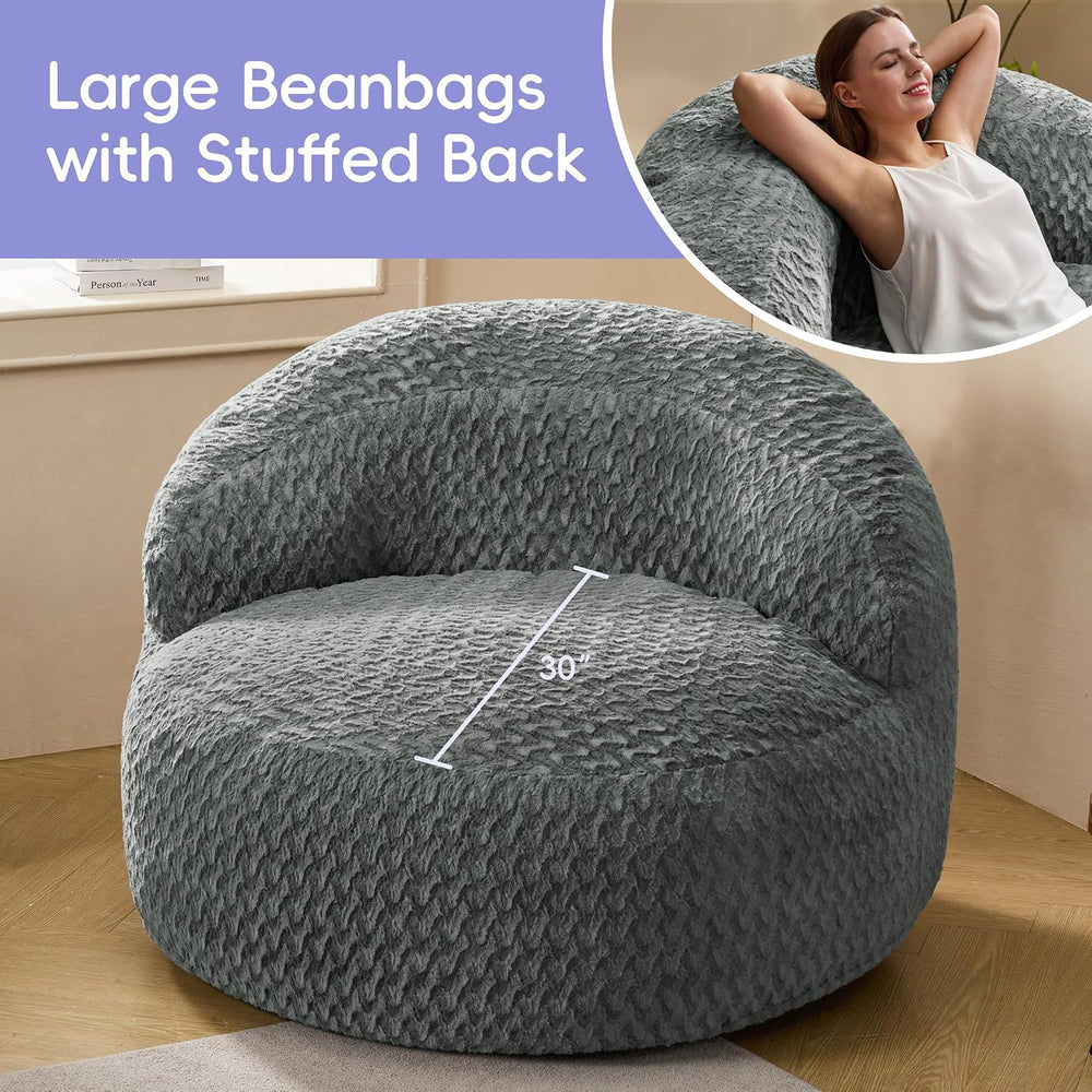Hobestluk Adult Bean Bag Chair Memory Foam Faux Fur, Chevron Grey, Oversize |...