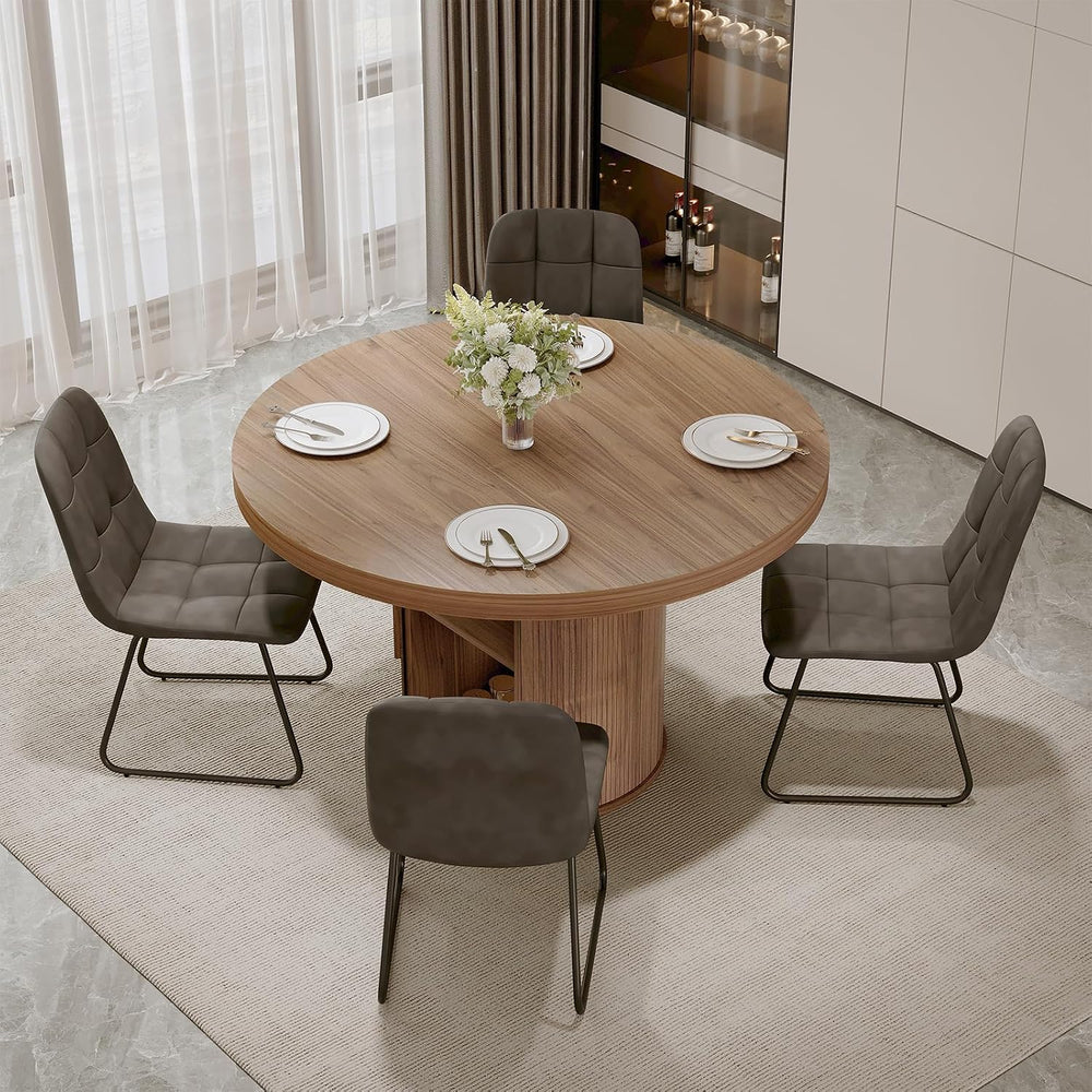 5-Piece Dining Set for Small Spaces 43.3" Round Table & 4 PU Leather...