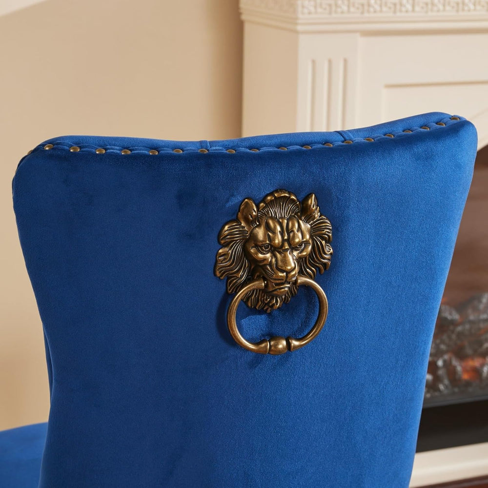 Velvet Dining Chairs Set of 2,Fabric Upholstered Side Chairs with Lion Head R...