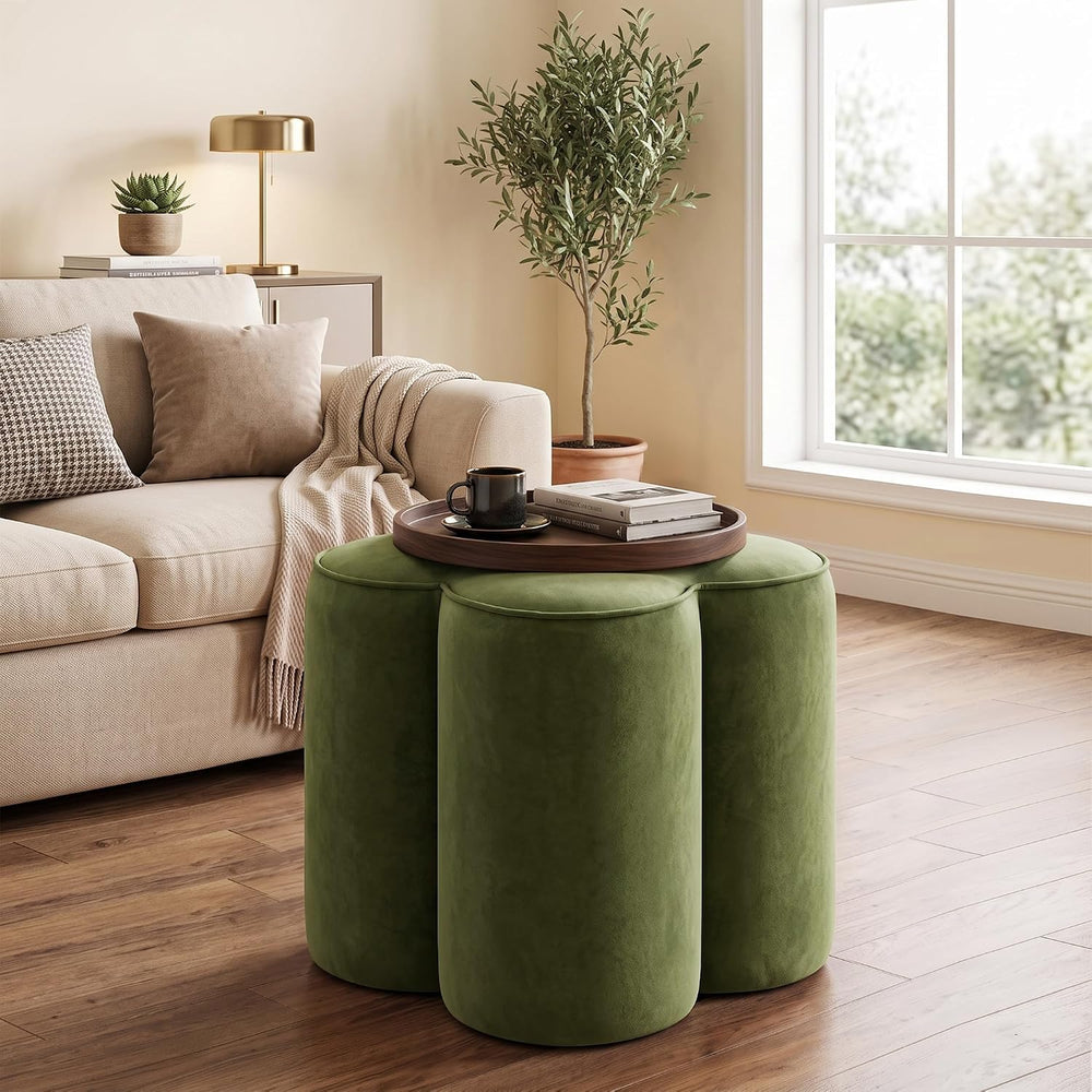 Olive Green Velvet Ottoman Set of 2, Modern Small Vanity Stool | Multi-Functi...