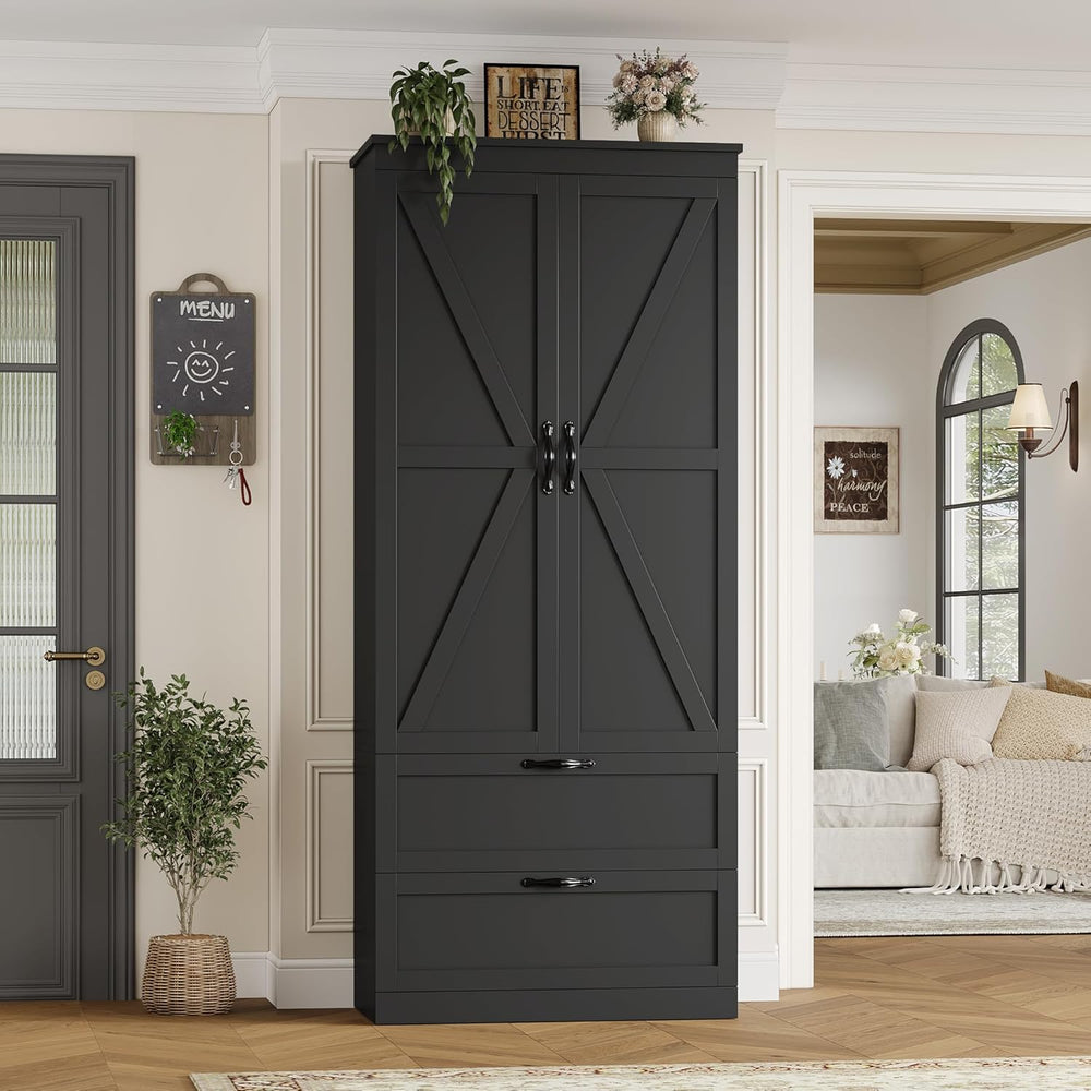 HOSTACK 70" Tall Kitchen Pantry Storage, Barn Doors Pantry Cabinet with ...