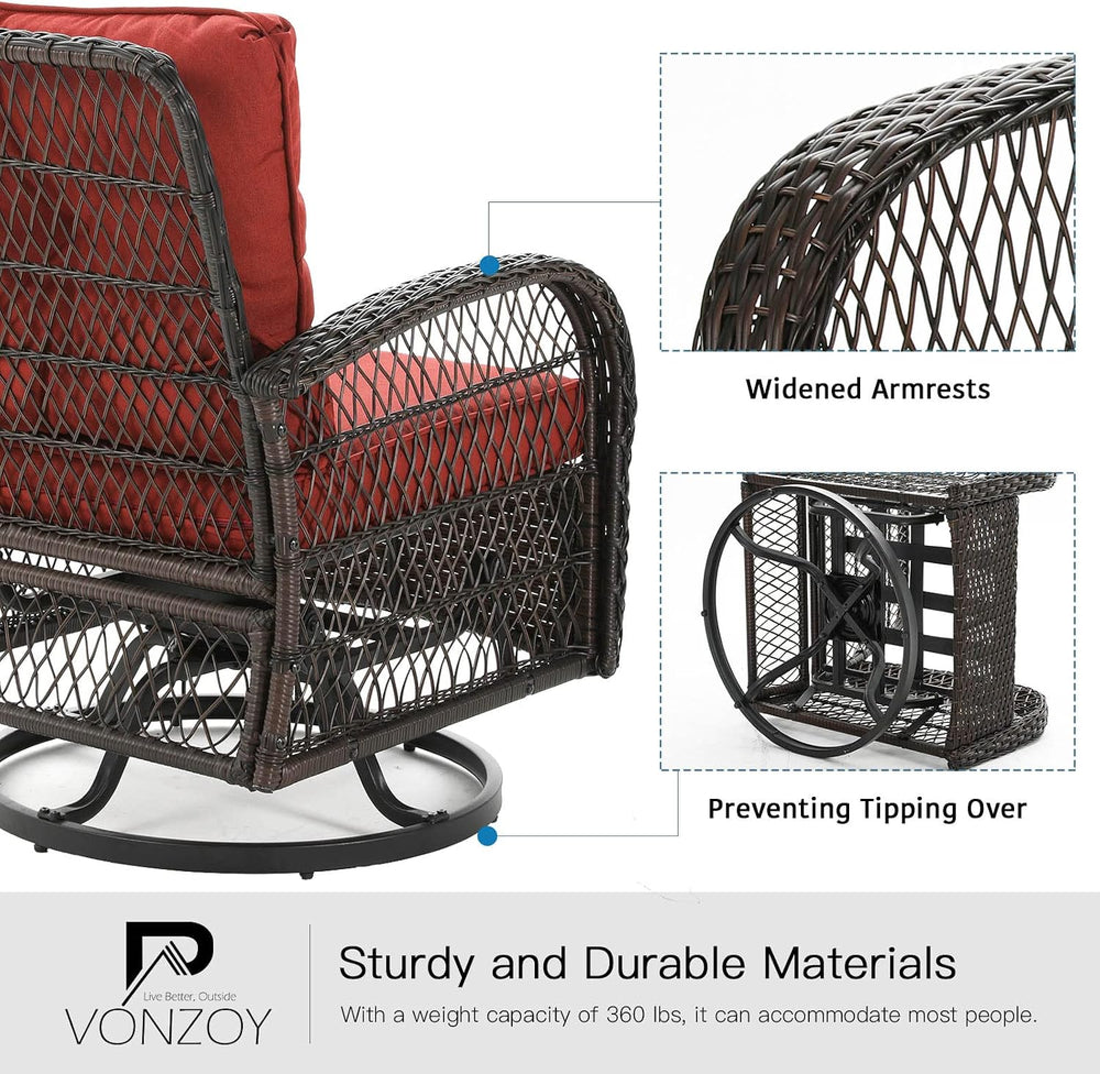 Patio Furniture Set 3 Pieces, Outdoor Swivel Glider Rocker Bistro Set, Red