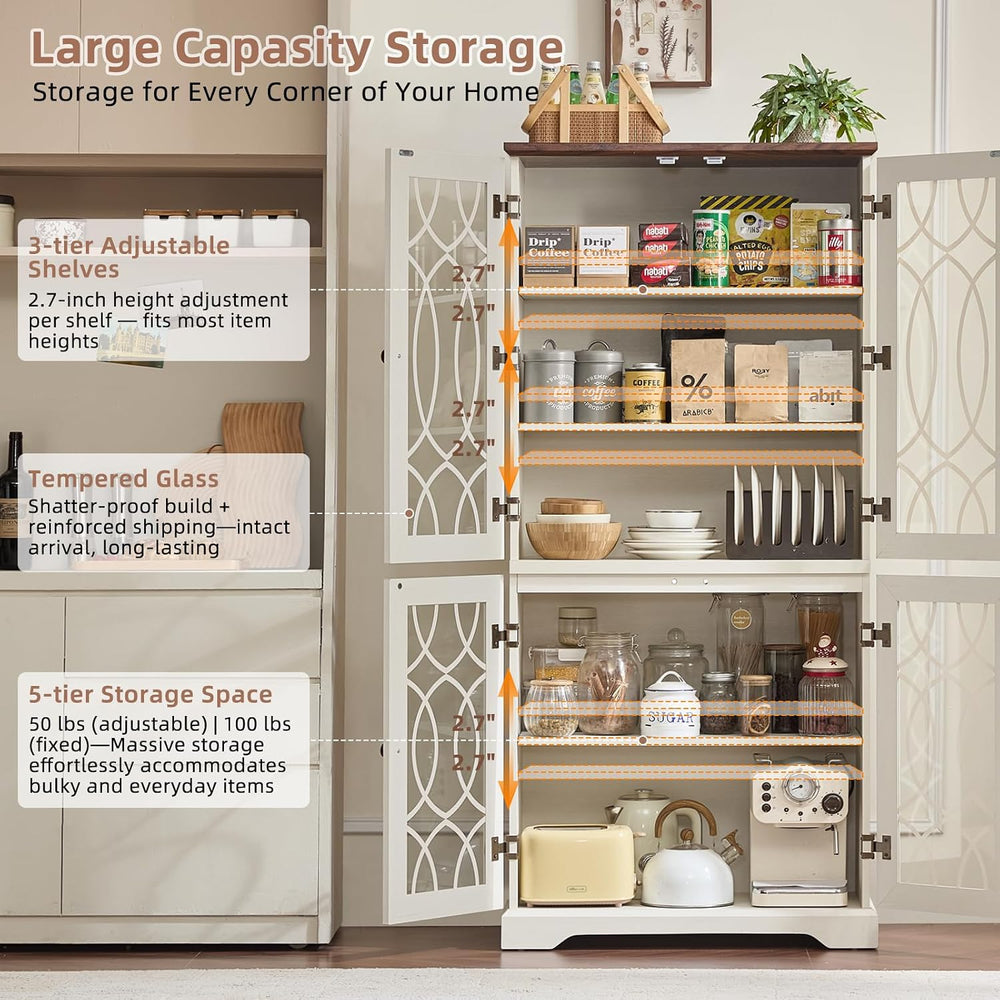 Joaxswe 67" Tall Bookshelf, Vintage Book Shelf with Glass Doors, 5-Tier ...
