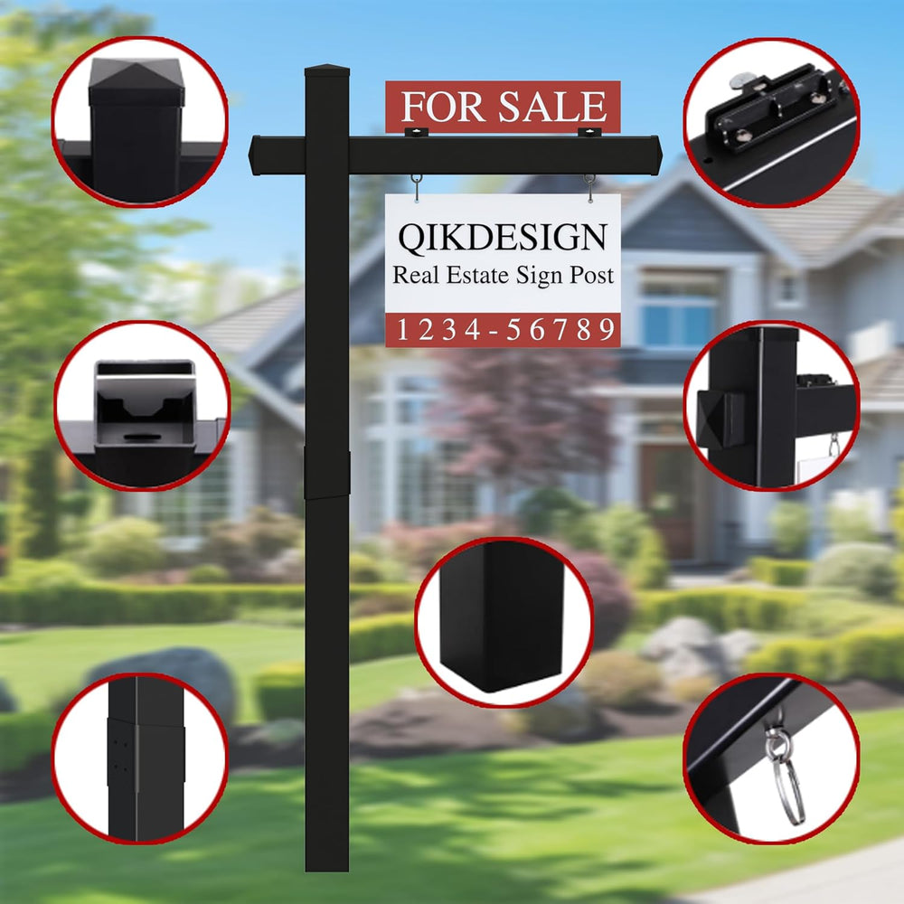 Vinyl PVC Real Estate Sign Post 6' Tall (Connected type), Black Realtor Y...