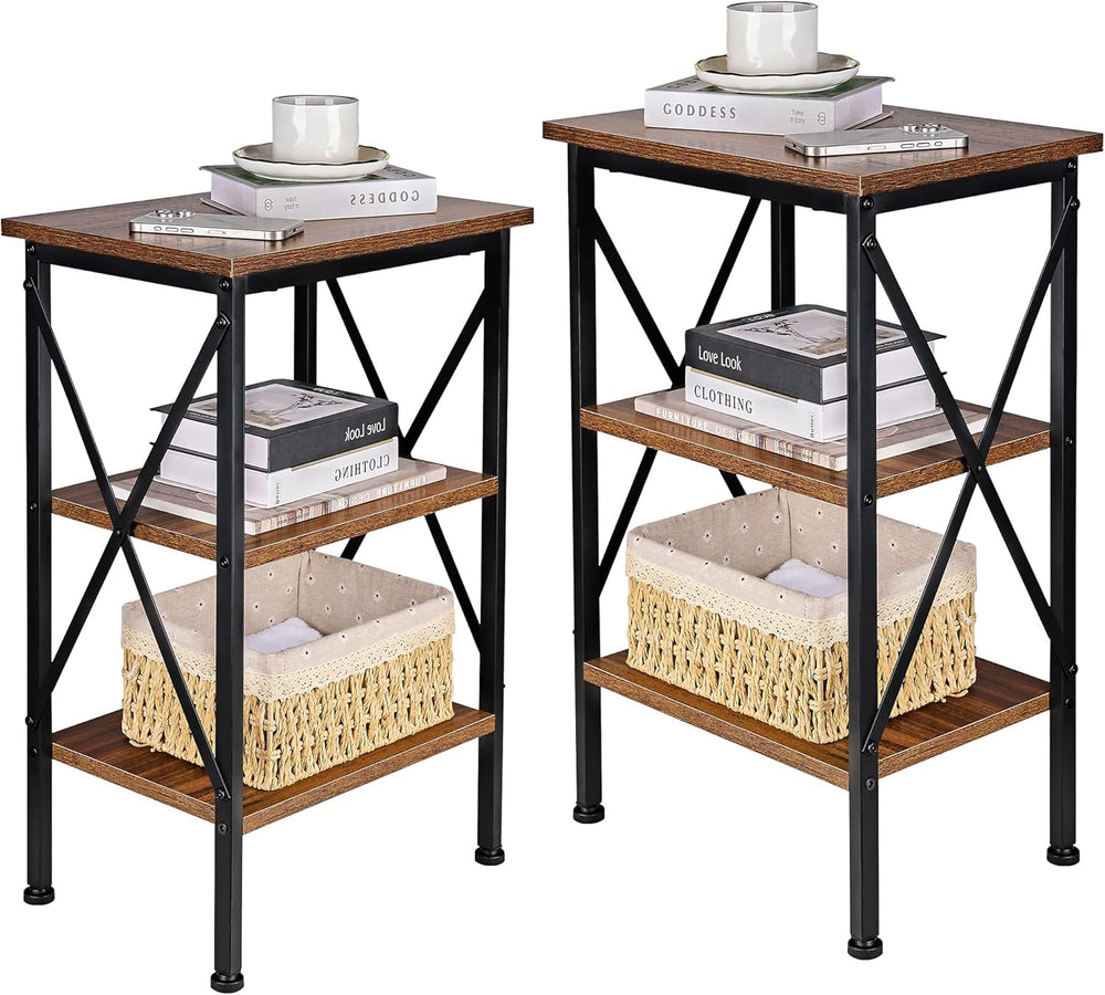 VECELO Modern Nightstands X-Design Side End Table Night Stand with Storage Sh...