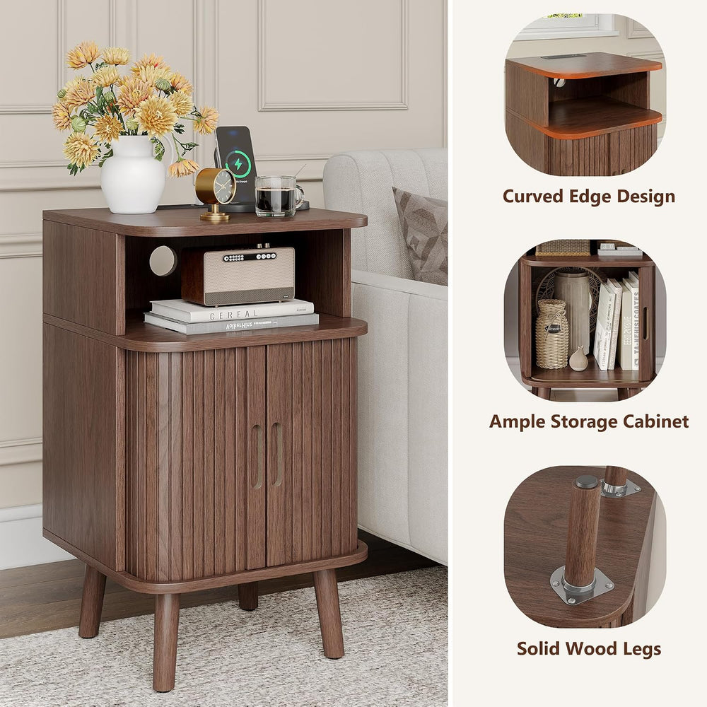 Whalefall Night Stand Set of 2 with Charging Station, Mid Century Modern Flut...