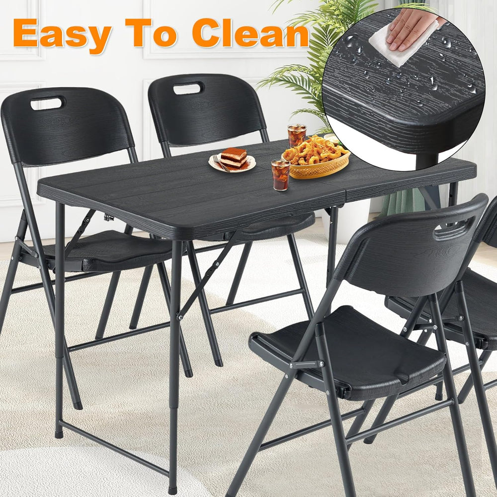 4ft Folding Table, Portable Fold-in-Half Adjustable Height Utility Table for ...