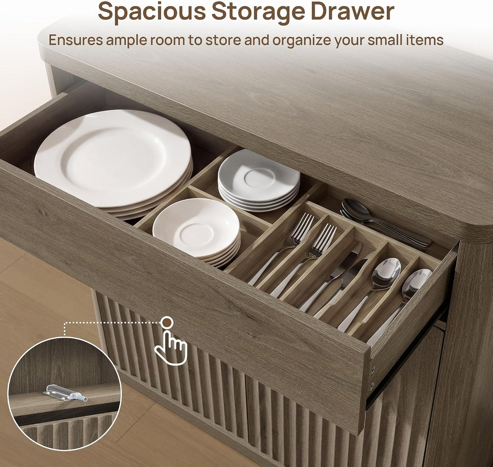 SICOTAS Buffet Cabinet with Storage - Accent Fluted Storage Cabinet with 2 Do...