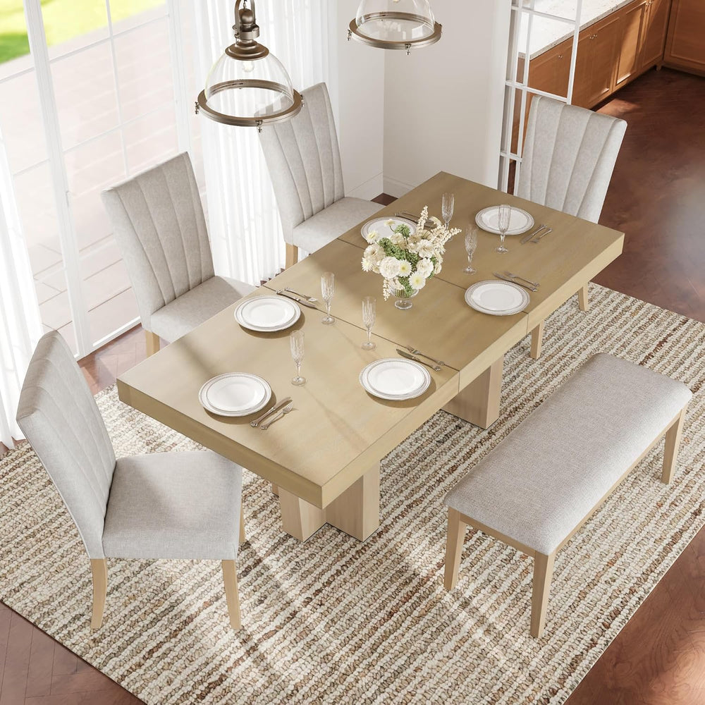 LUMISOL Farmhouse Dining Table Set for 6, Extendable Kitchen Table Set with B...