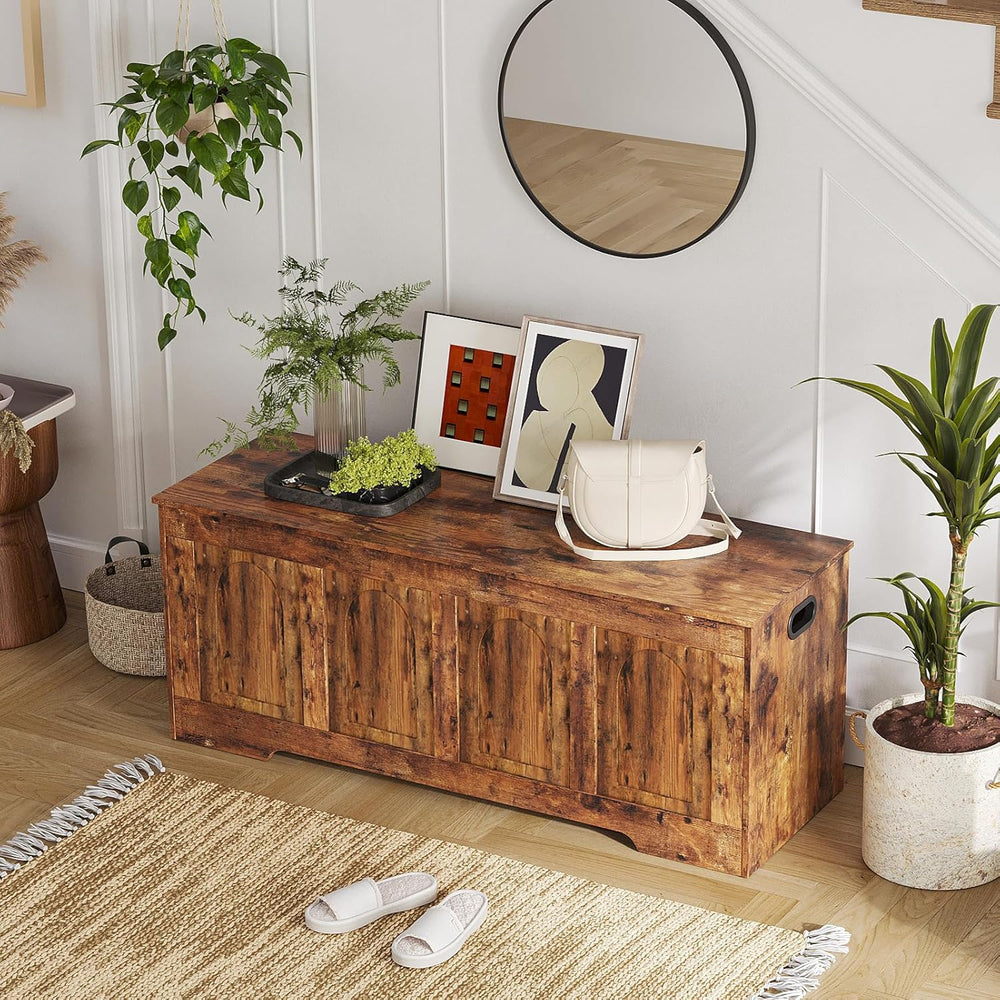 DINZI LVJ Storage Chest, 47.2”Wooden Storage Box with 2 Safety Hinges, Entryw...