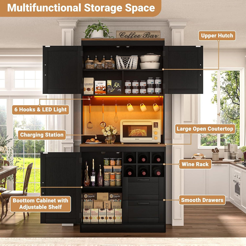 Unikito 72" Tall Kitchen Pantry Cabinet with LED Light & Power Outle...