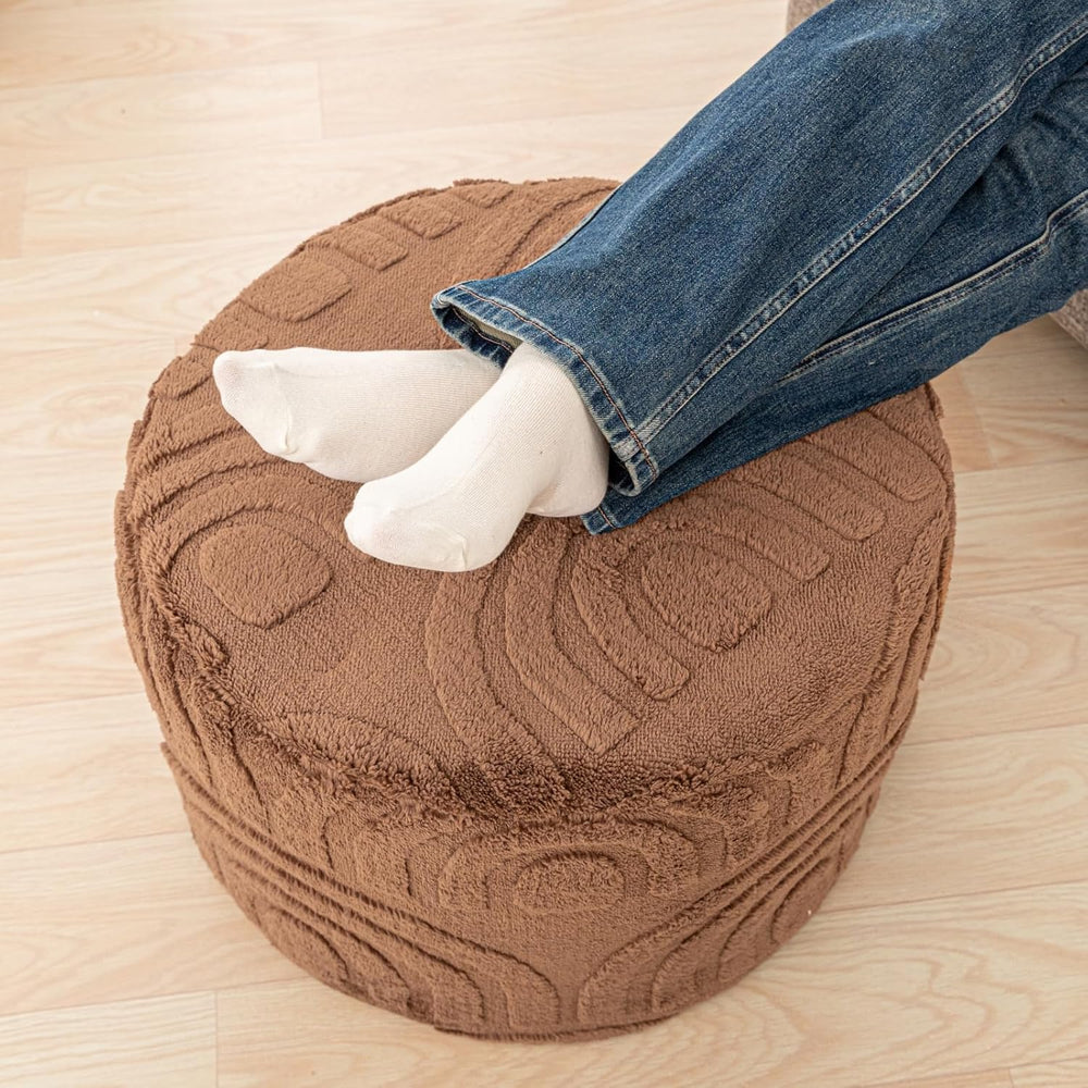 Asuprui Round Ottoman Pouf Foot Stool, Coffee 20x14 in,Sofa Couch Foot Rest |...