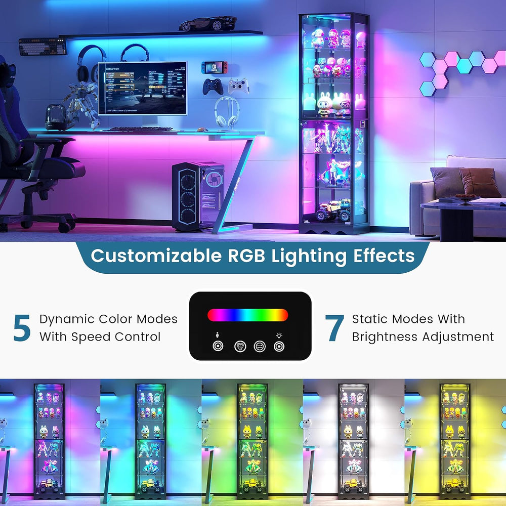 Dystler Display Cabinet with Glass Doors, 6 Tier RGB Lights Curio Cabinet | A...