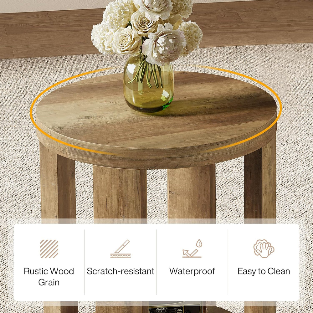 Tribesigns Round Side Table, 2-Tier End Table for Living Room & Bedroom, ...