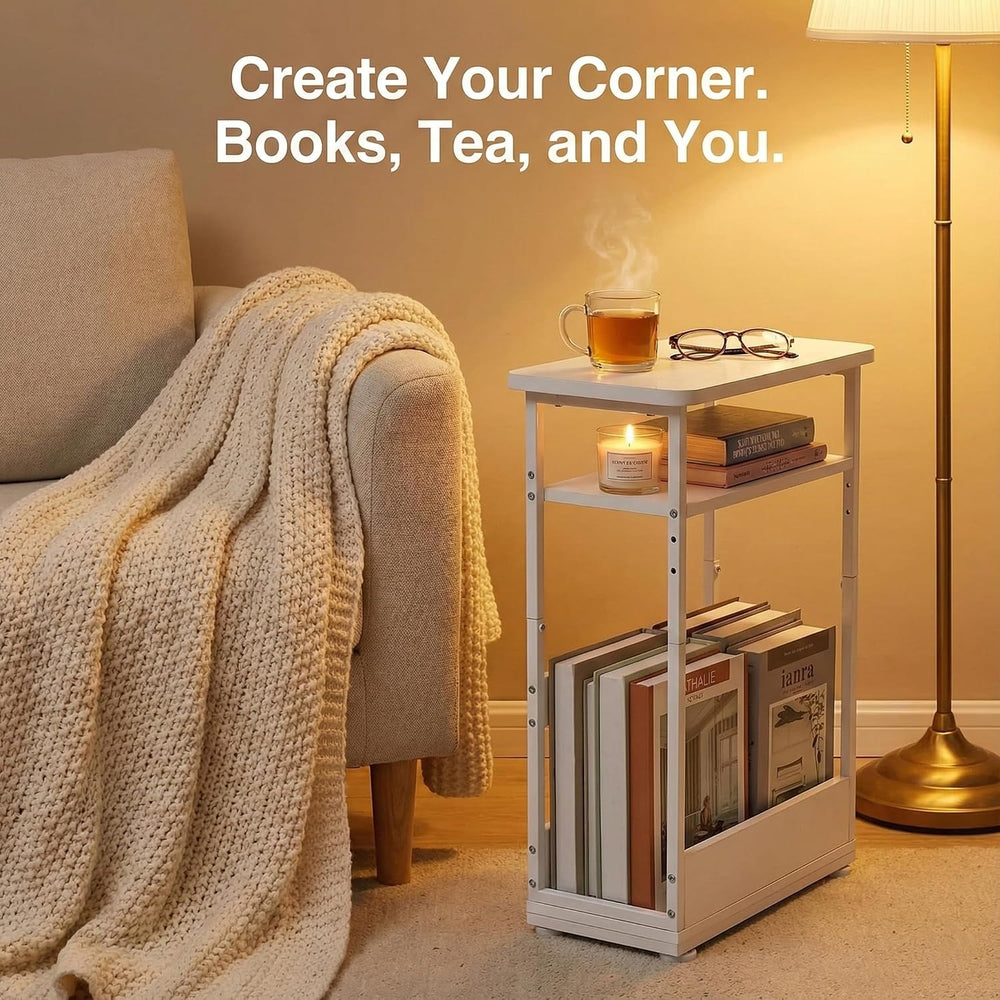 Narrow Side Table,3-Tier Slim End Table with Storage Shelf,Modern Sofa Table ...