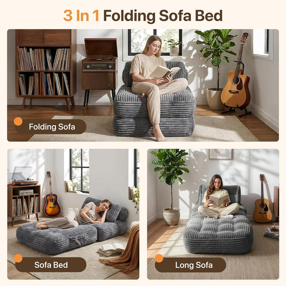 Claiks Boneless Chair Folding Sofa Bed, Sleeper Chair, Dark Grey, Single