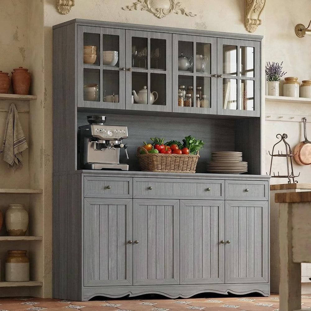 Timechee 75.9" Tall Kitchen Pantry Storage Cabinet with Drawers, Farmhou...