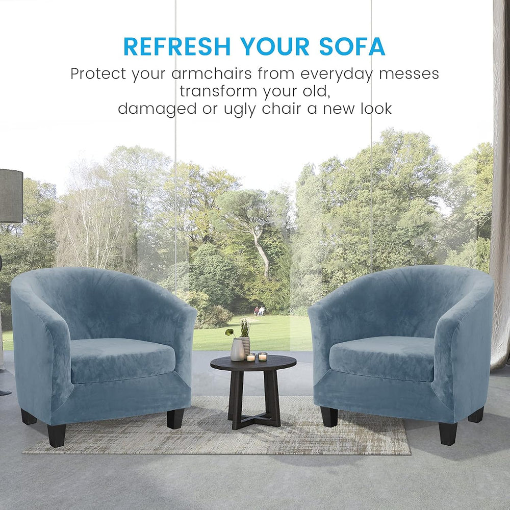 MIFXIN Tub Chair Slipcover 2-Piece Velvet Barrel Club Chair Covers with Cushi...