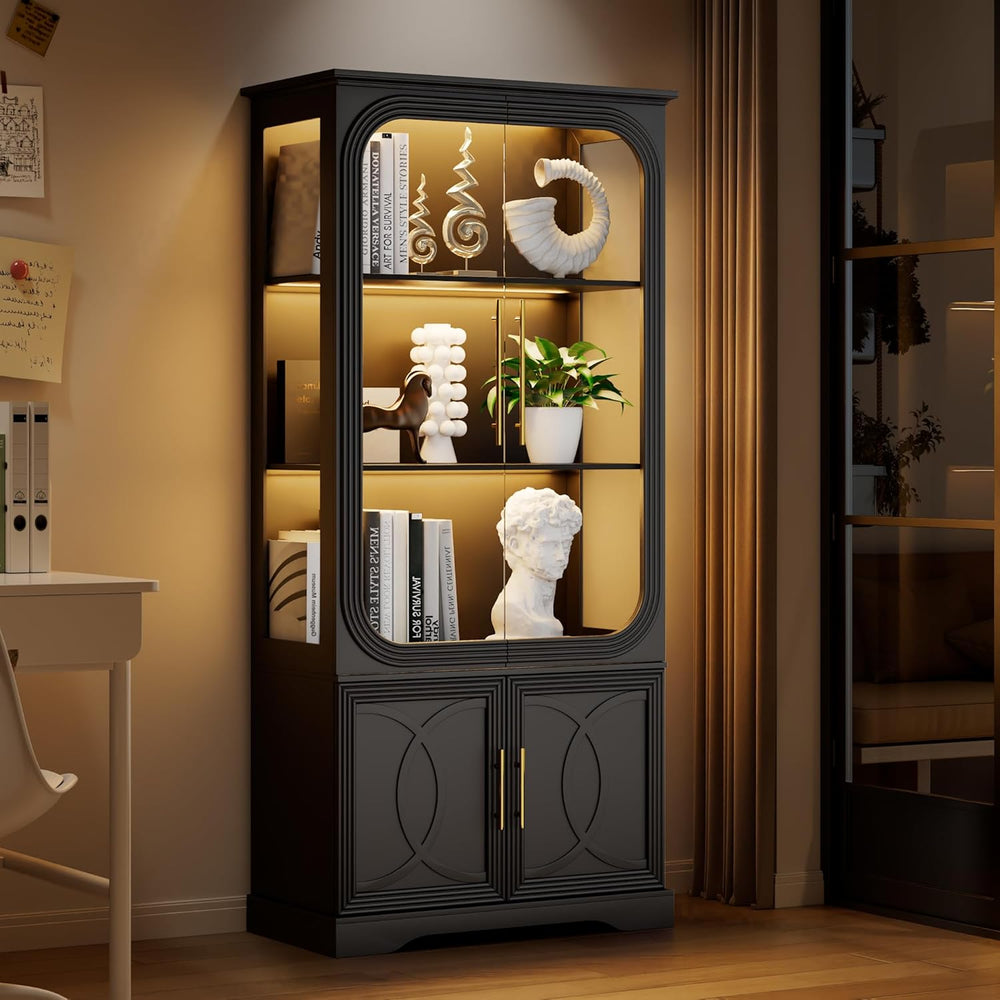 69" Tall Display Cabinet with Glass Doors, Curio Cabinet with 3 LED Ligh...