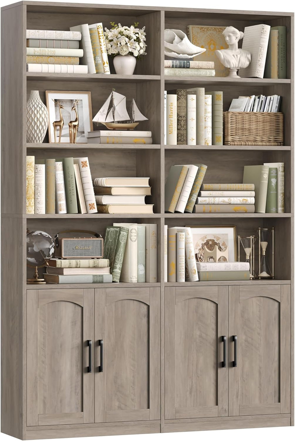 FACBOTALL Bookshelf and Bookcase with Doors, Double Wide Large Bookshelves