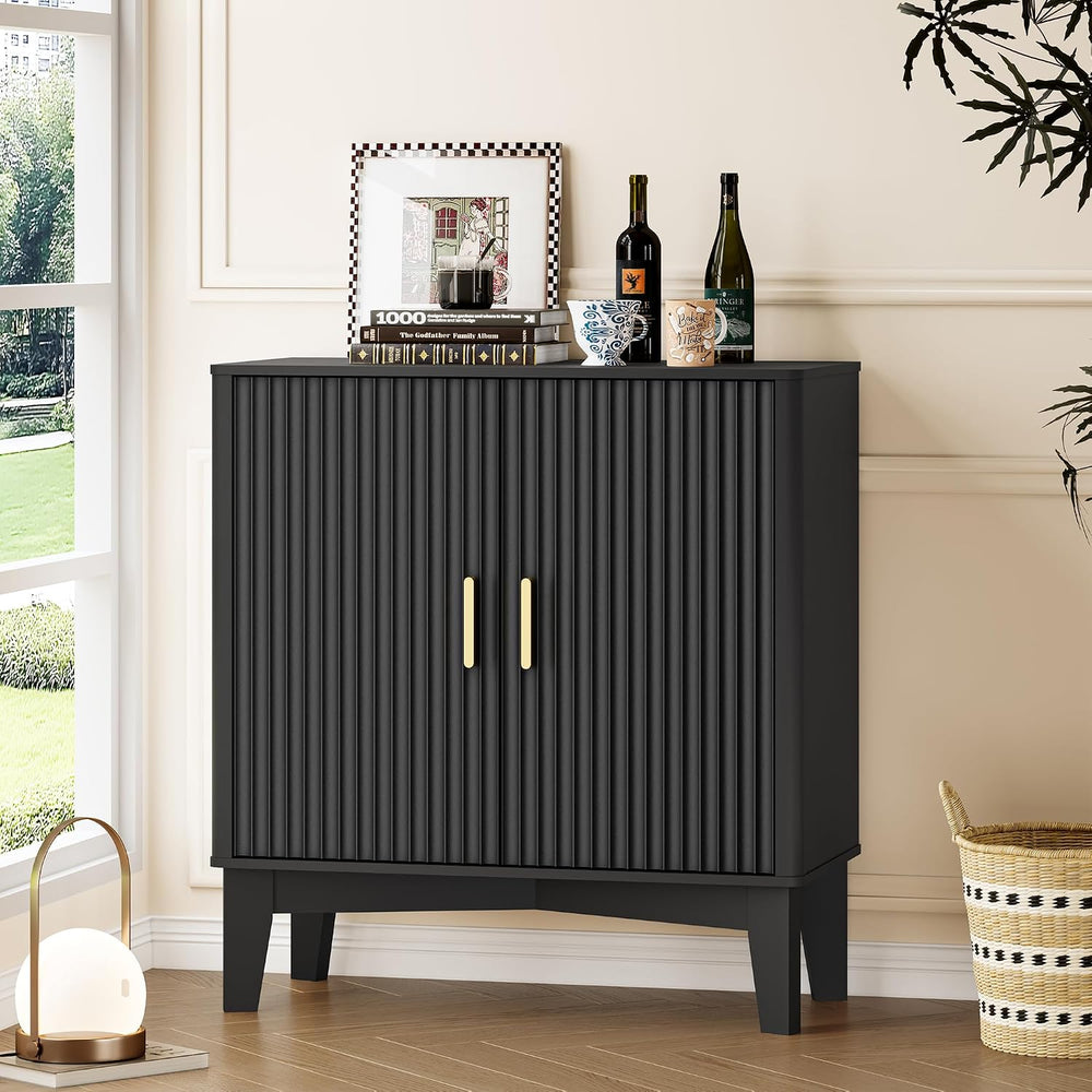 BORNOON Fluted Storage Cabinet with Doors and Adjustable Shelf Sideboard