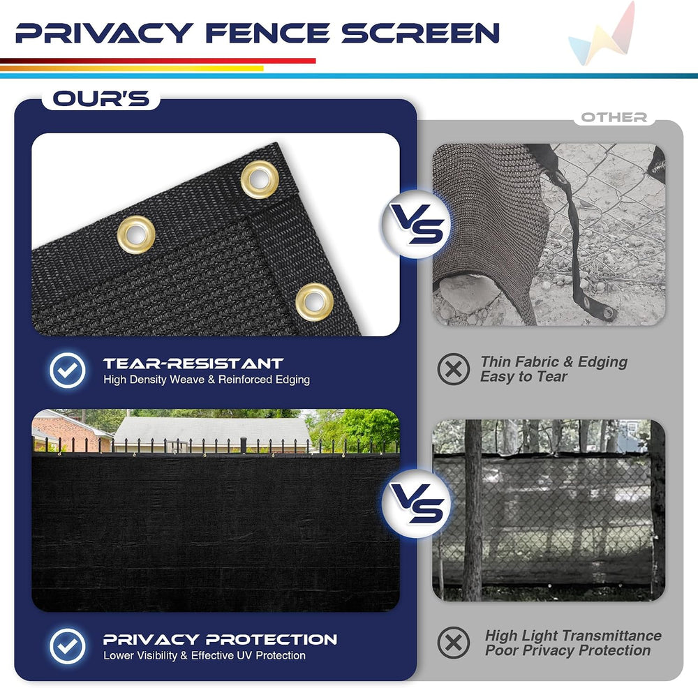 Windscreen4less 6' x 25' Privacy Fence Screen in Black with Bindings ...