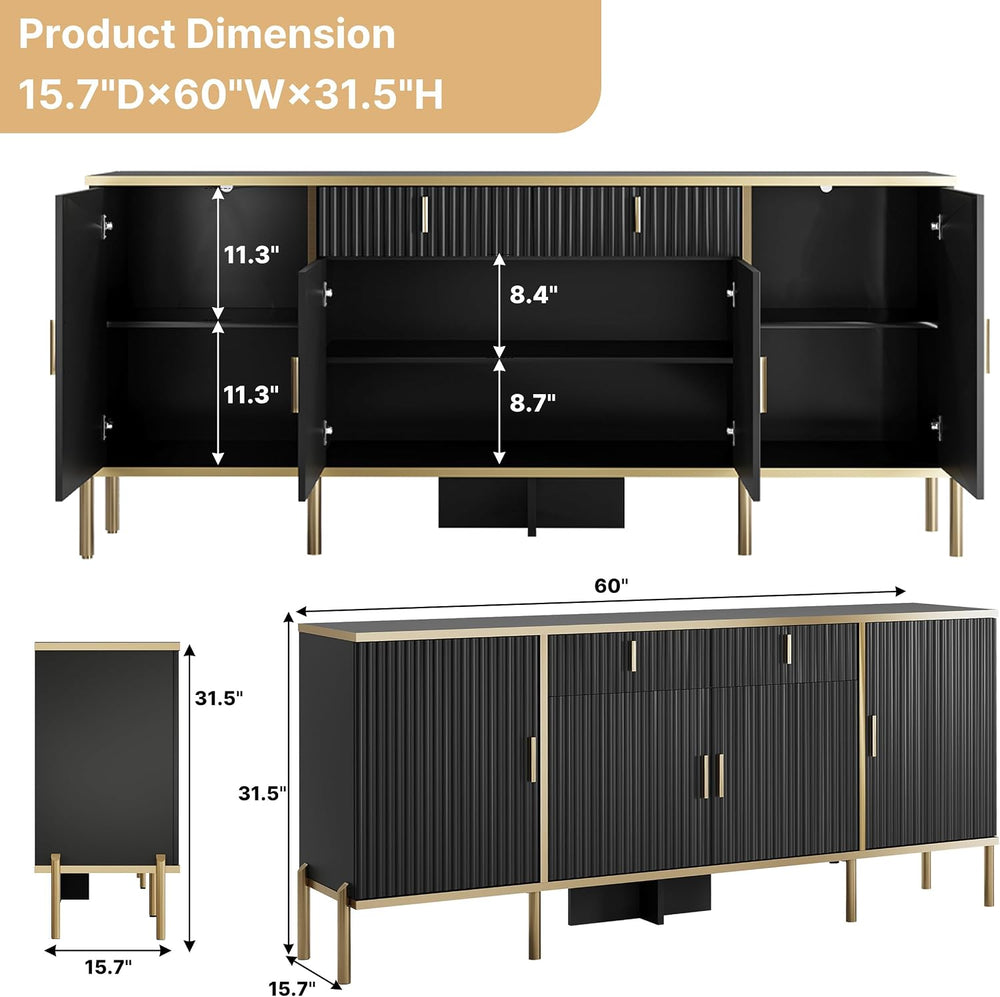 oneinmil 60” Modern Sideboard Buffet Cabinet, Fluted Storage Sideboard with A...