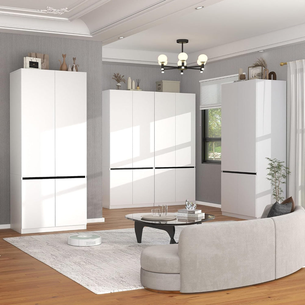 White Armoire Wardrobe Closet: 74" Wooden Wardrobe Closet with 8 Doors, ...