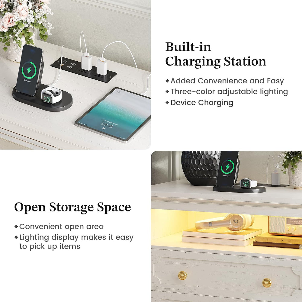 FREDEES 28'' Large Night Stand with Charging Station & LED Light ...