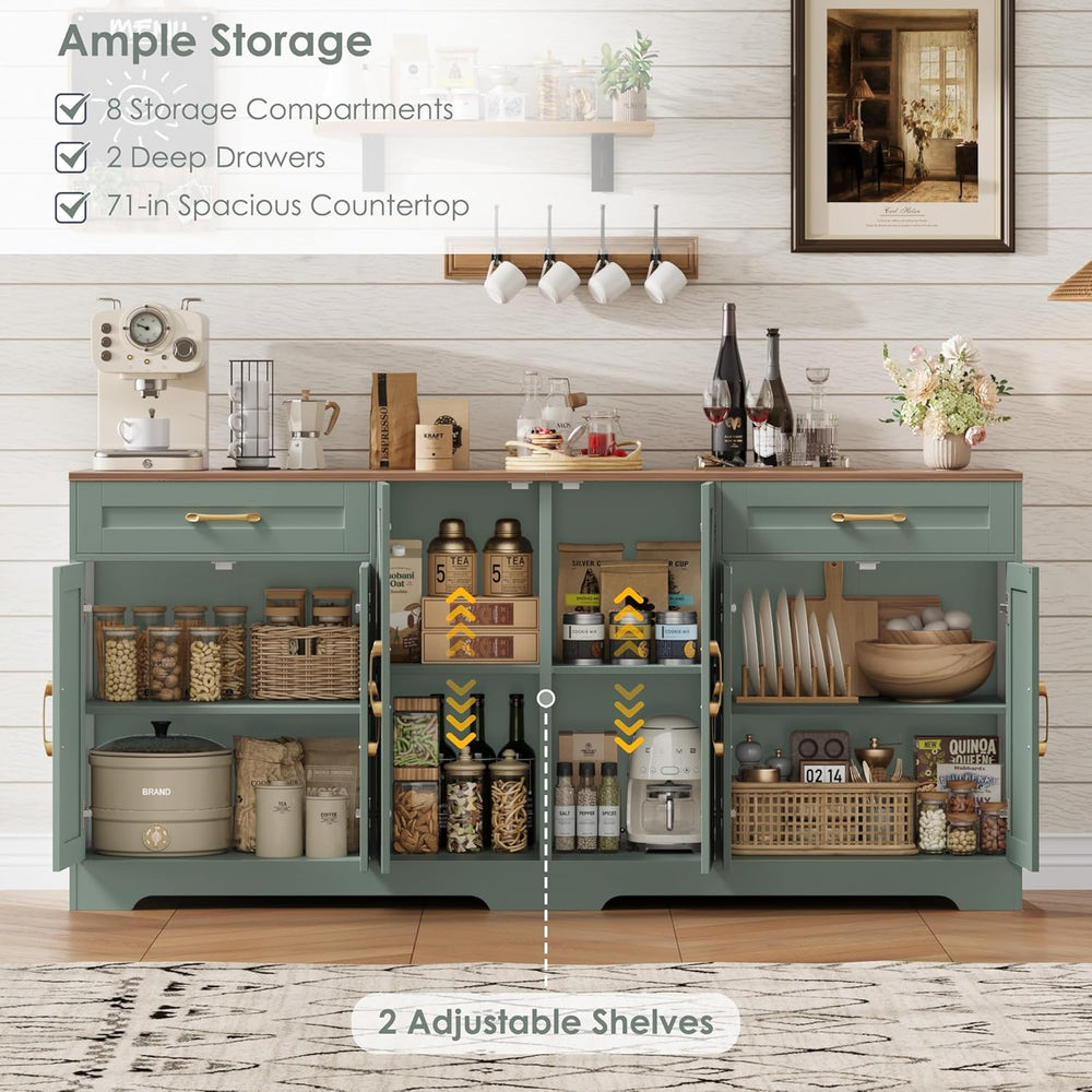 BOTLOG 71” Large Sideboard Buffet Cabinet with Storage, Farmhouse Kitchen Buf...
