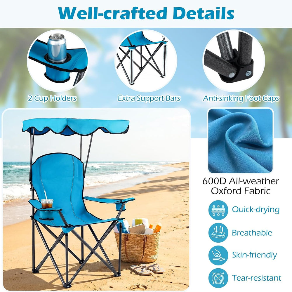 Goplus Camping Chair with Canopy Shade, Folding Lawn Chair with Umbrella Cup ...