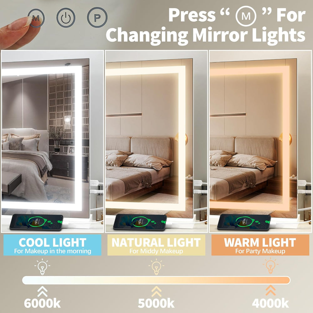 FENNIO 23" x 18" Vanity Mirror with Lights,LED Makeup Mirror,Hollyw...
