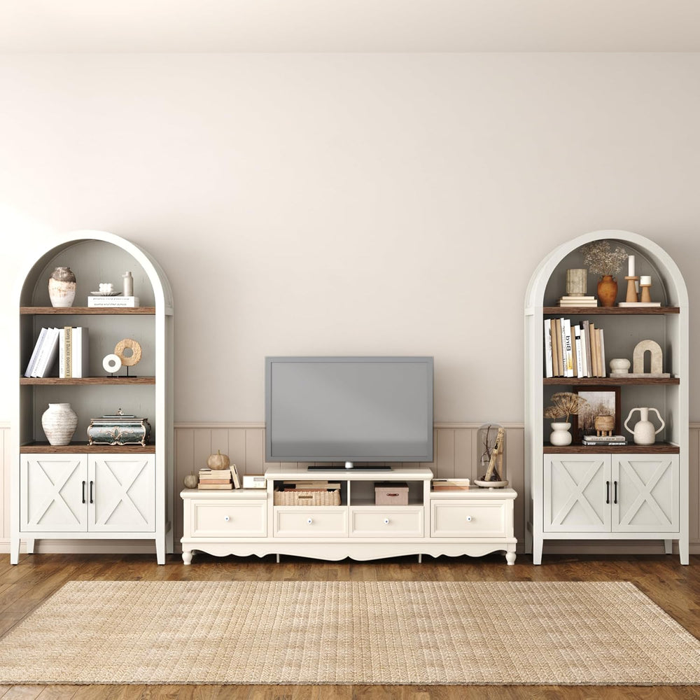 Yusong 71" Tall Arched Bookcase, 5-Tier Arched Bookshelf, Arch Cabinet D...