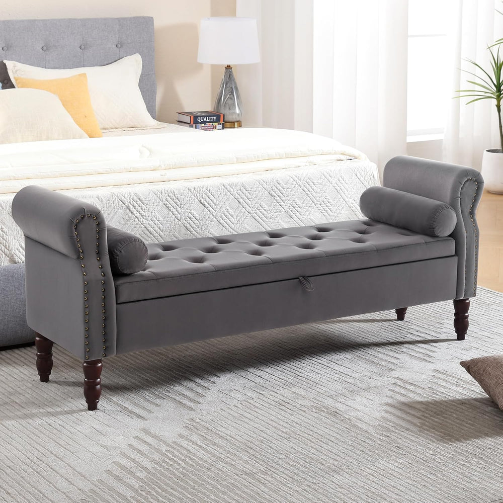 67" End of Bed Storage Bench King Size, Storage Bench for Bedroom, Velve...