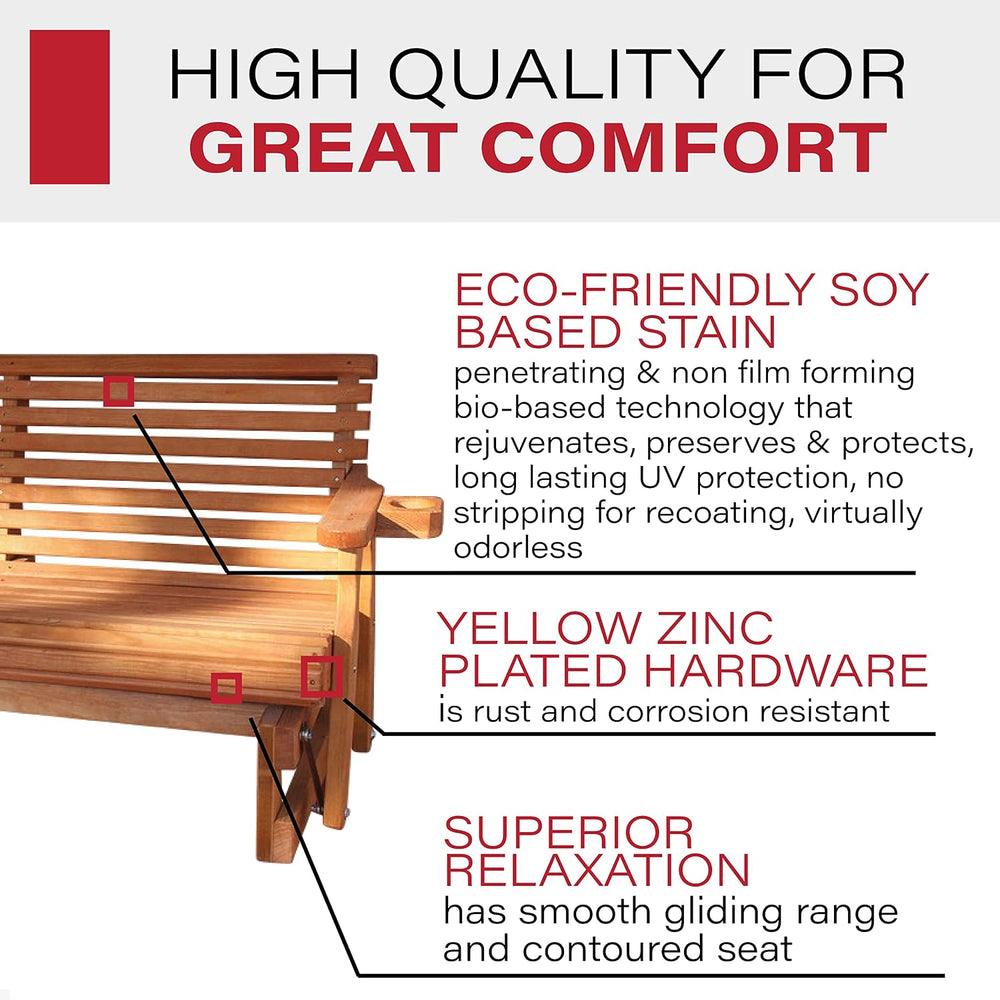 Amish Casual Heavy Duty 800 Lb Roll Back Pressure Treated Porch Glider with C...