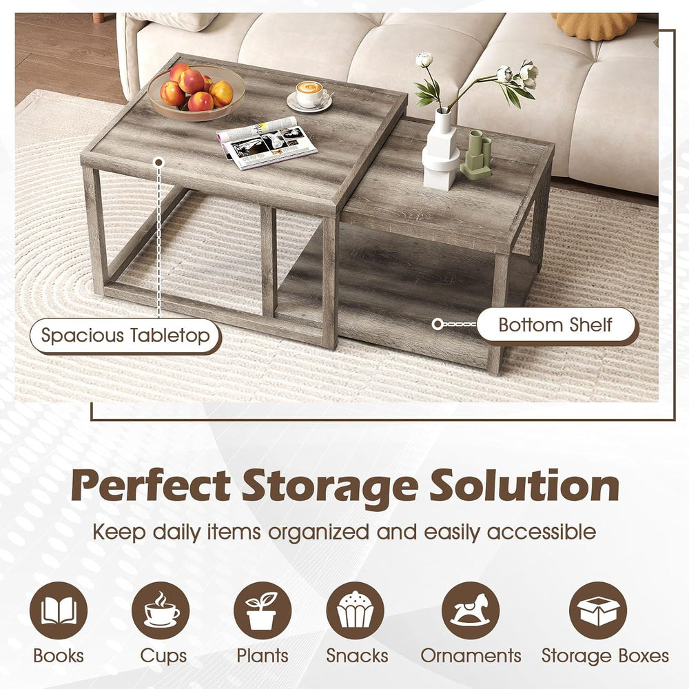 GOFLAME Nesting Coffee Tables Set of 2, Stackable Rectangular Center Table wi...