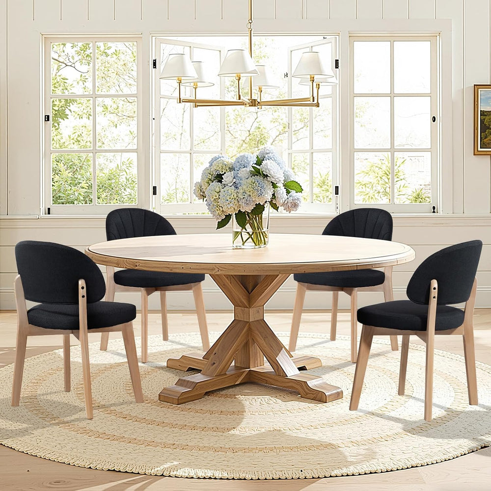 Modern Fabric Upholstered Dining Chairs Set of 4, Farmhouse Curved Back Armle...