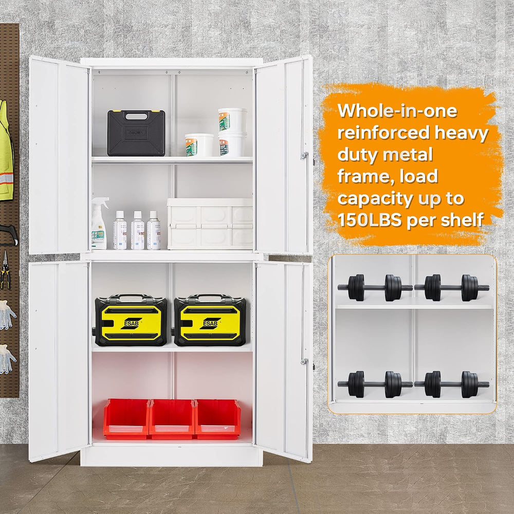 STANI Metal Storage Cabinet, Locking Steel Cabinet With 4 Doors and 2 Adjusta...