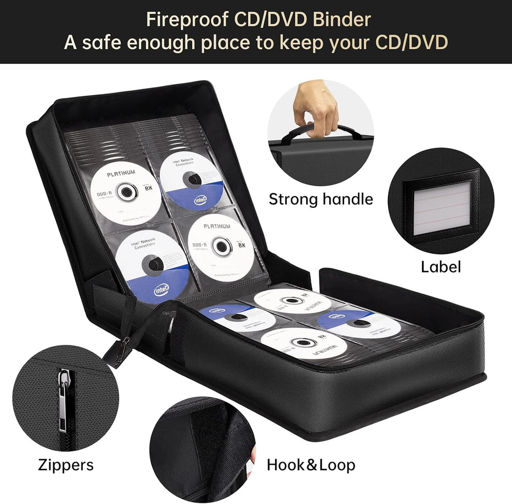 ENGPOW Fireproof CD Case, CD/DVD Storage Box,400 Capacity CD Binder DVD Stora...