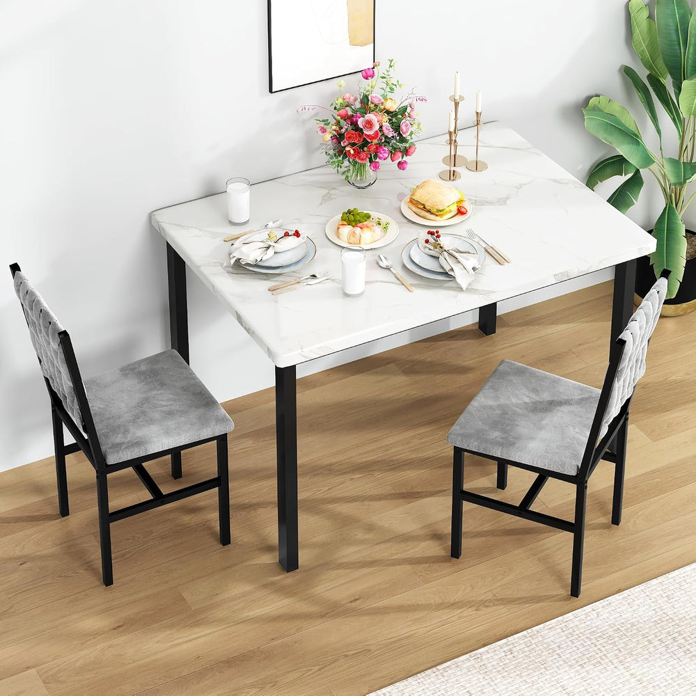 AWQM 3 Piece Dining Table Set for 2, Small Kitchen Dining Table with Upholste...
