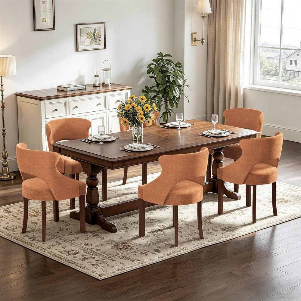 Wooden Dining Chairs Set of 4,Mid Century Modern Fabric Upholstered Dining Ro...