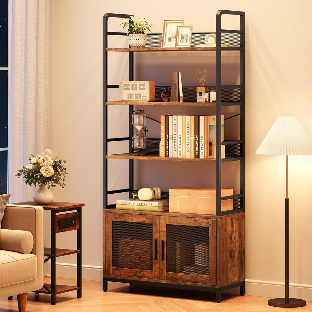 IDEALHOUSE Industrial Bookcase, 4-Tier Open Storage Shelves, Rustic Tall Disp...