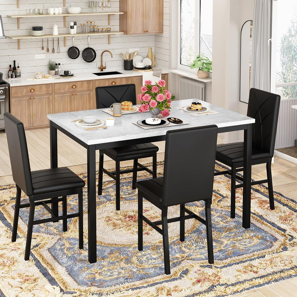 Hooseng Dining Table Set for 4 Faux Marble Kitchen Table and Chairs Set of 4,...